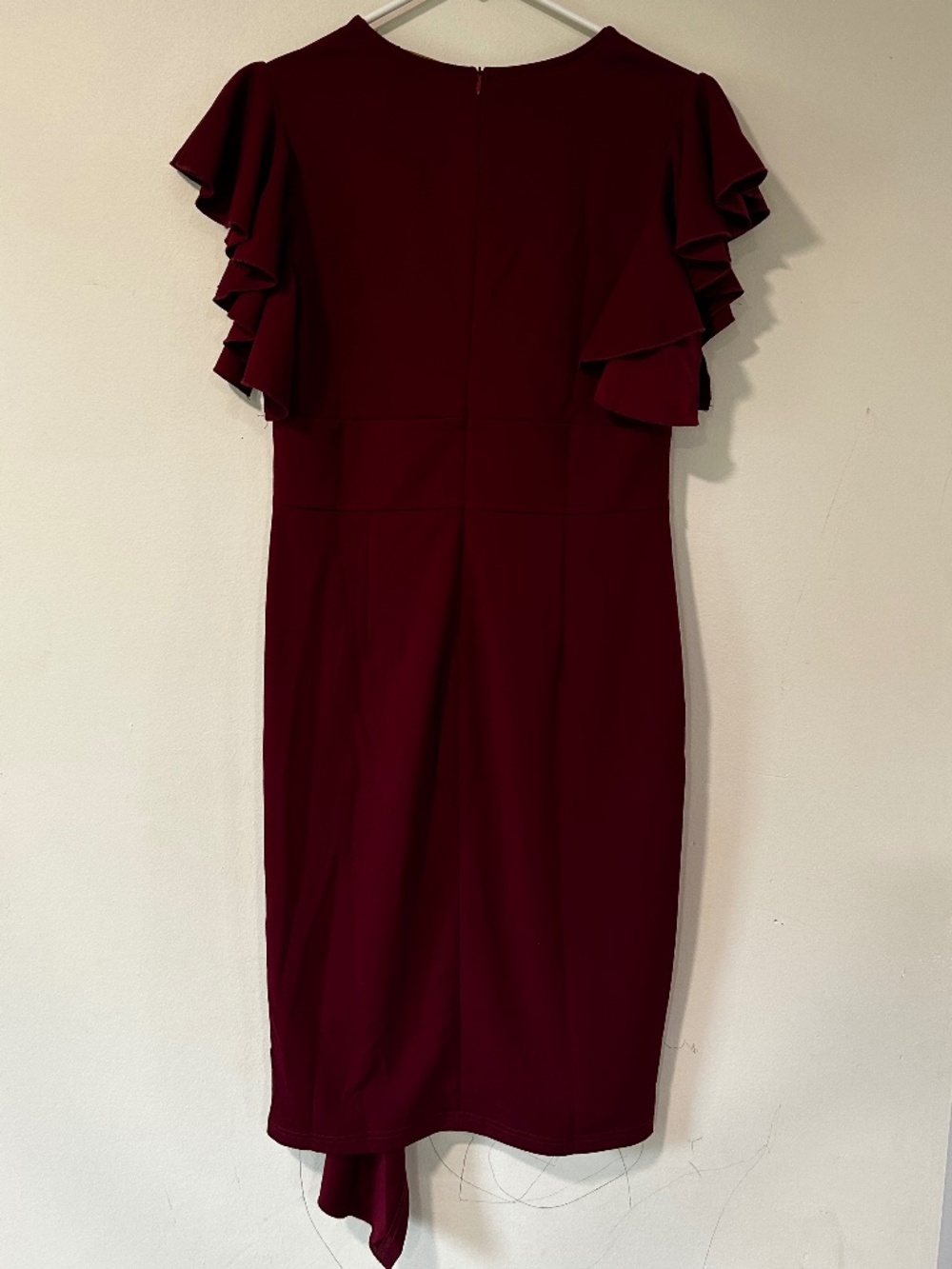 🍓NWT Wine V Neck Flutter Sleeve Formal Dress - Picture 4 of 15